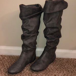 Grey knee high boots